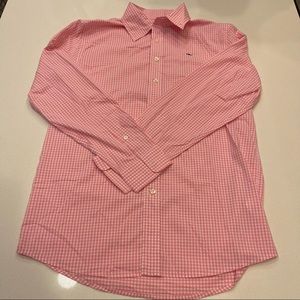 NWOT VV Whale Shirt Pink Gingham Box Pattern Long Sleeve Button Down Large